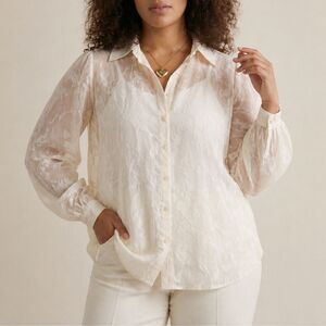 Torrid 2X Ivory Sheer Floral Jacquard Burnout Texture Blouse Romantic Top NWT